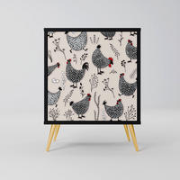 SIDEBOARD HAPPY HENS, Schwarz, 57,5x42x75,5 cm, Goldfarbene Metallfüße - Goldfarben/Multicolor, Holzwerkstoff/Metall (57.5/75.5/42cm) - SpaceRebels