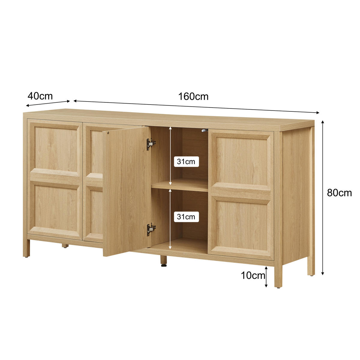 SIDEBOARD 160/40/80 cm aus MDF mit Drucköffnung Eiche - Eichefarben, Holzwerkstoff (160/80/40cm) - Modenvie