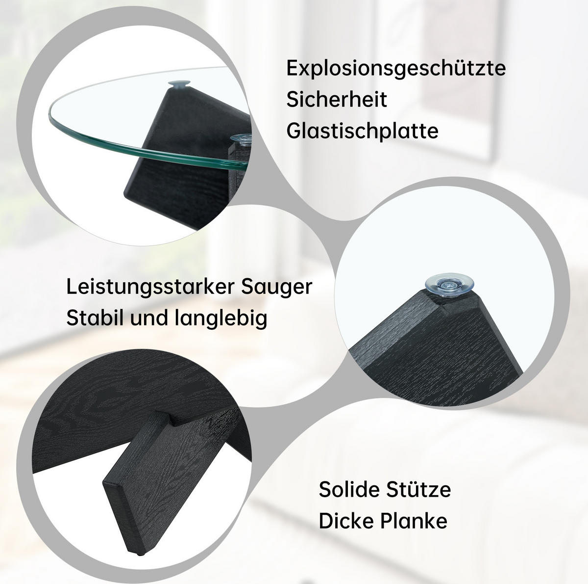 COUCHTISCH 79/45 cm schwarz transparent aus MDF und Glas mit Kreuzgestell - Schwarz, Holzwerkstoff (79/79/45cm) - OKMYHOME