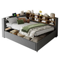 POLSTERBETT Schlafsofa aus Samt 140x200 cm Dunkelgrau mit Hydraulik-Stauraum, Nachtlicht, USB- und Typ-C-Anschlüssen - Grau, Textil (140/200cm) - Modfu