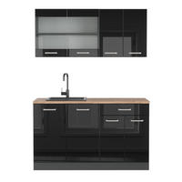 SINGLEKÜCHE R-Line Schwarz Hochglanz/Anthrazit 140 cm ohne AP - Schwarz Hochglanz/Anthrazit, Holzwerkstoff (140/81.6/46cm) - Vicco