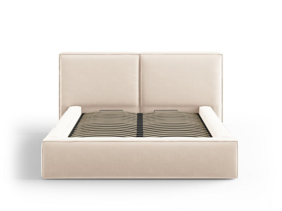BETT mit Bettkasten und Kopfteil Jodie aus Samt leichtes beige 140x200cm - Beige, Textil (140/200cm) - Micadoni