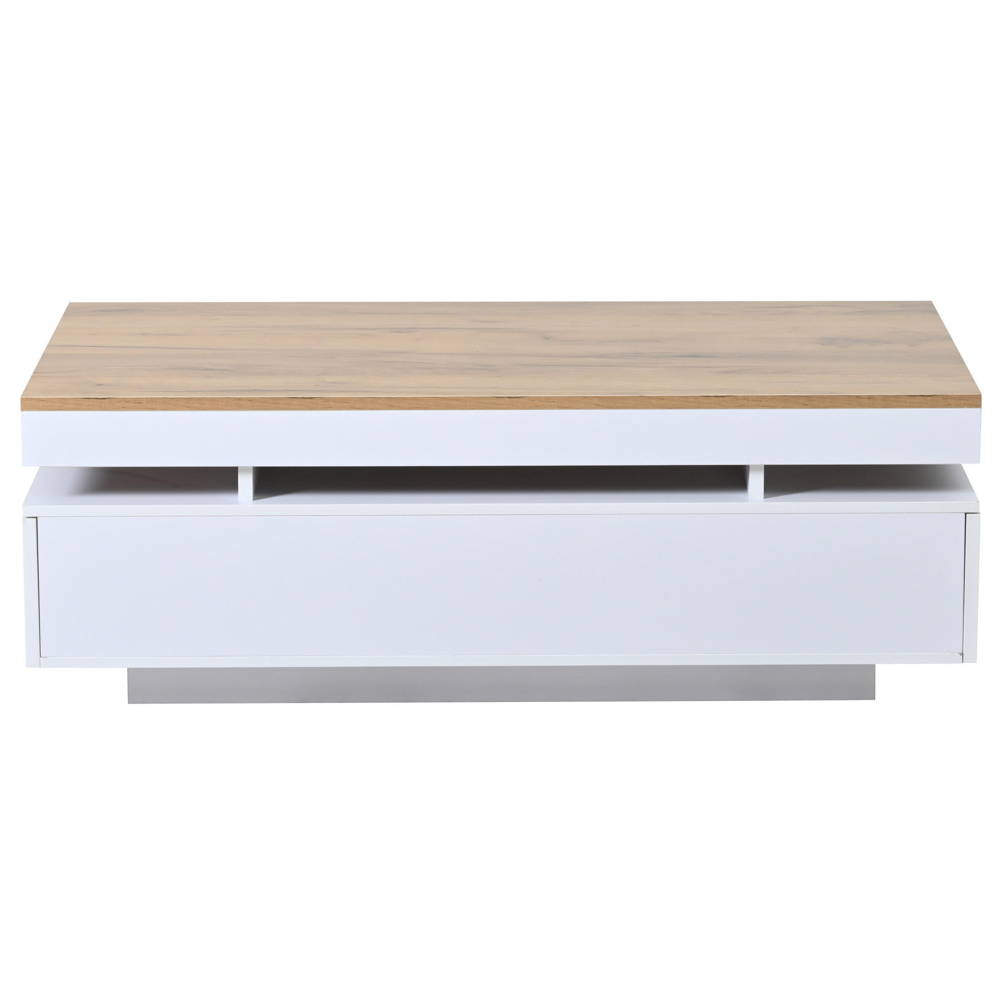 COUCHTISCH 100/50 cm mit 2 Schubladen, LED-Beleuchtung und USB in Weiß/Holzfarben - Weiß, Holzwerkstoff (100/50/35cm) - BEAOK