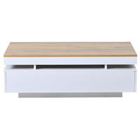 COUCHTISCH 100/50 cm mit 2 Schubladen, LED-Beleuchtung und USB in Weiß/Holzfarben - Weiß, Holzwerkstoff (100/50/35cm) - BEAOK