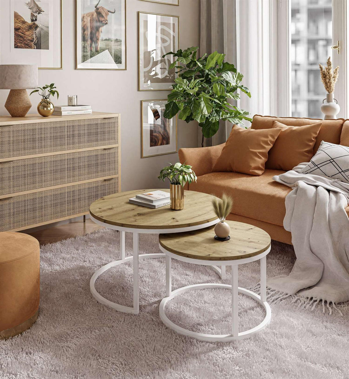 COUCHTISCH CIRI 2-in-1 Eichenholz Artisan - Weiß, Holzwerkstoff (80/80/48cm) - Lookway