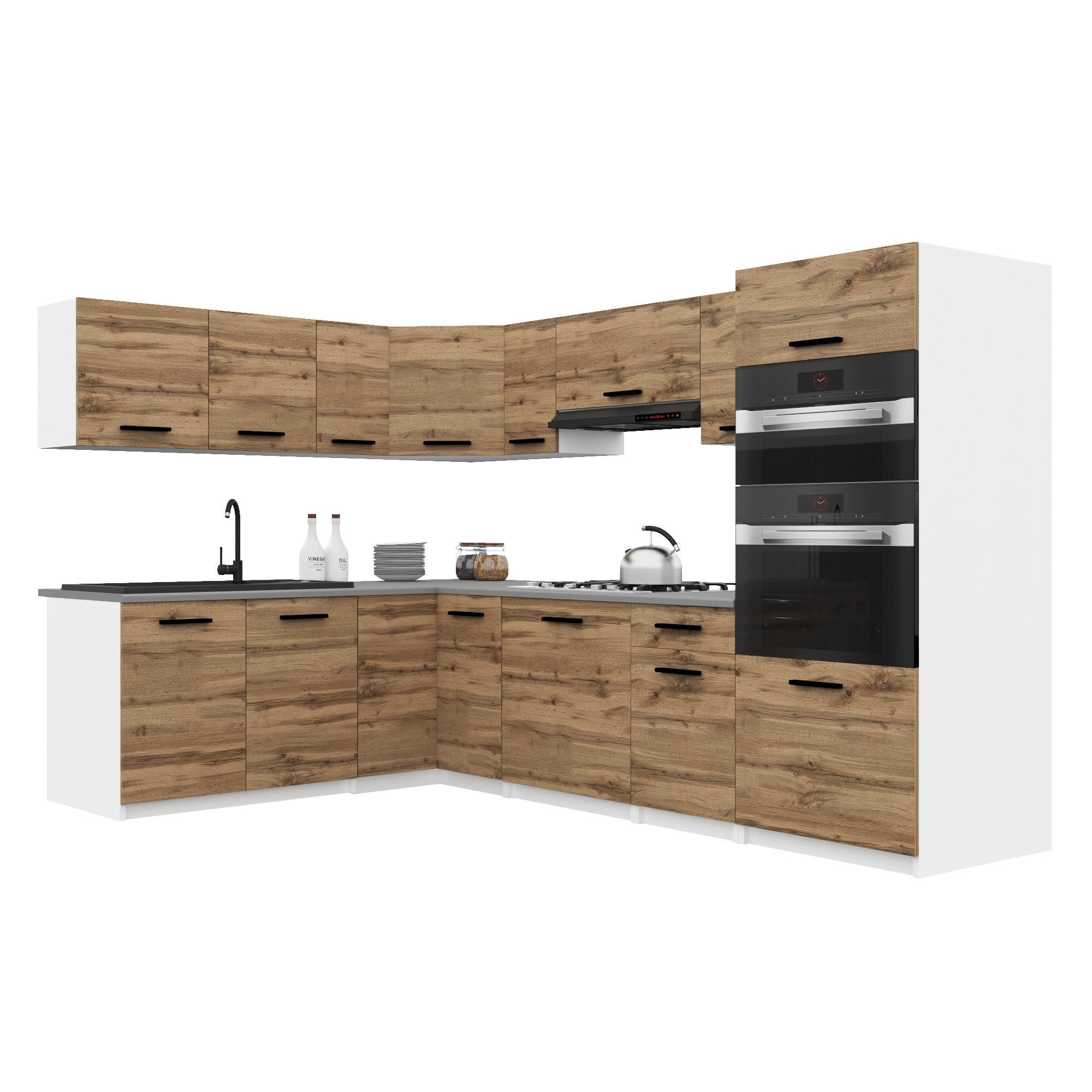KÜCHENZEILE Italia 8 420 cm , mit Arbeitsplatten, Goldbraun - Braun, Holz (420/143/60cm) - B BELINI GROUP