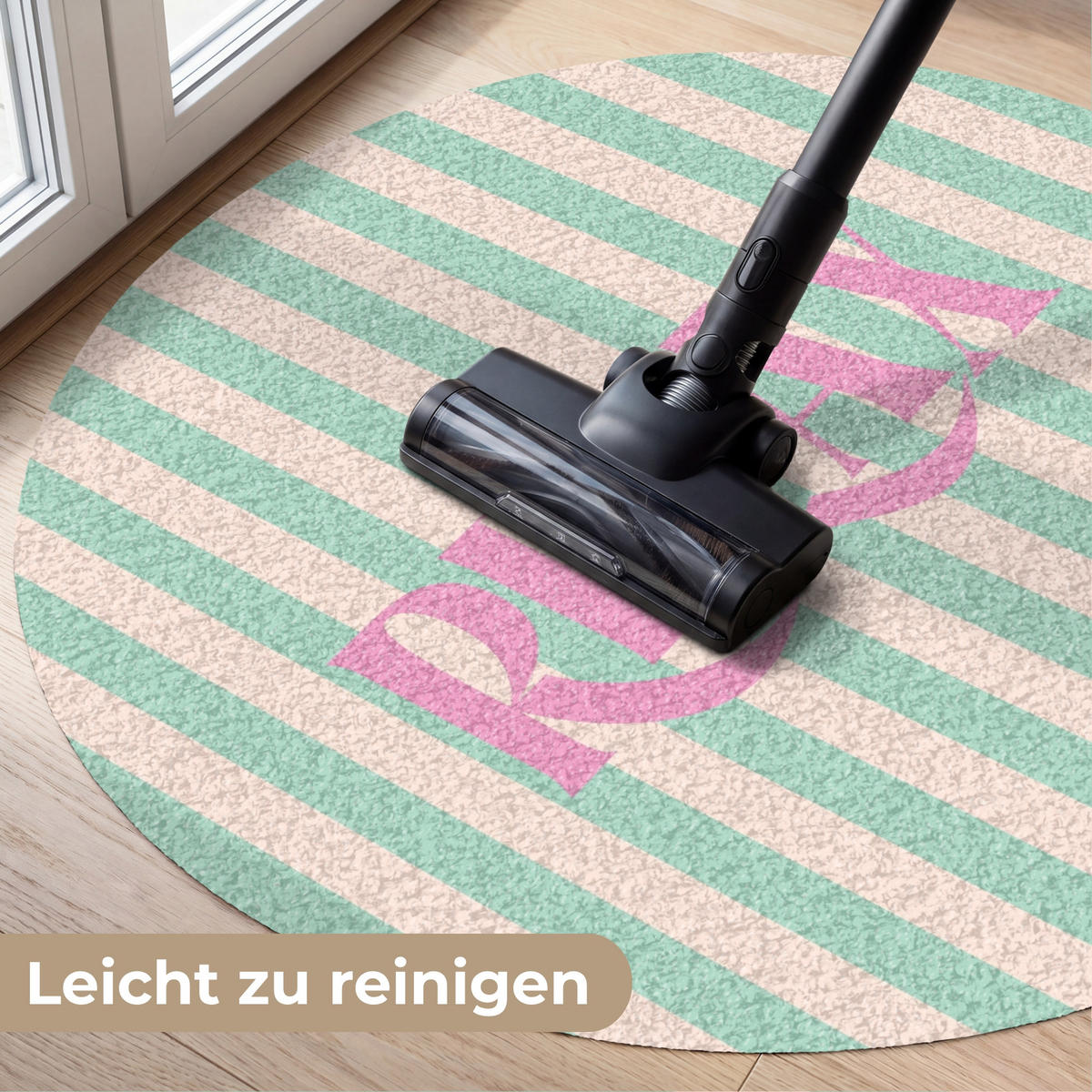 FUSSMATTE Rosa – Grün – Streifen – Entspannung 90x90 cm - Mintgrün, Kunststoff (90/0.4cm) - MuchoWow