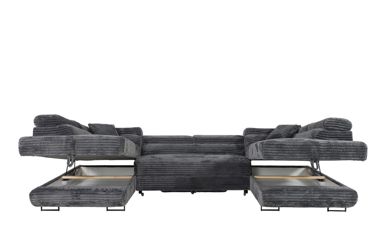 WOHNLANDSCHAFT SERENA U mit Stauraum, Grau - Grau, Textil (340/90/205cm) - KS Home Concept