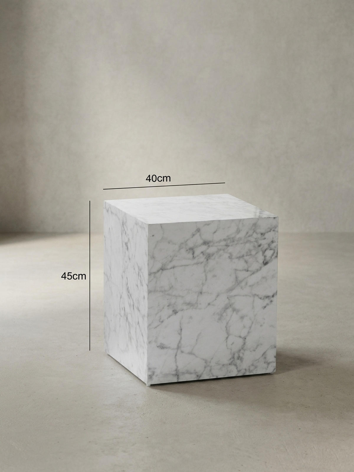 COUCHTISCH MONOBLOC in Hochglanz mit Marmor-Optik, Würfelform, Weiß 40x40x45 cm - Weiß, Holzwerkstoff (40/40/45cm) - KADIMA DESIGN