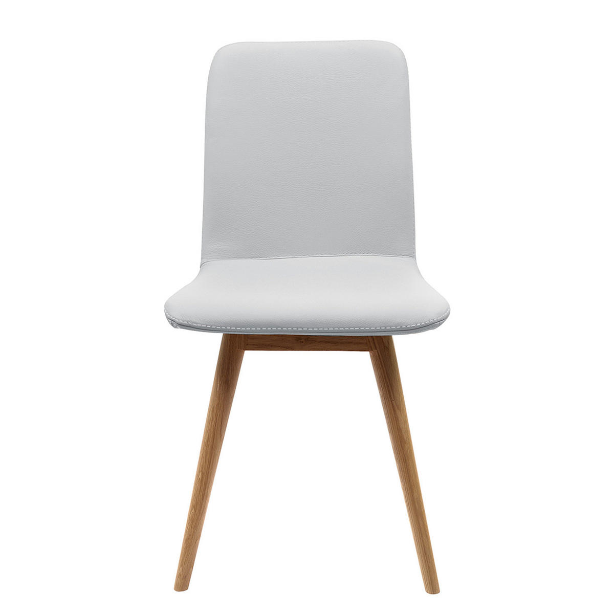 POLSTERSTUHL - Eiche massiv / Echtleder, 2er-Set - Hellgrau, Leder (45/85/60cm) - home24