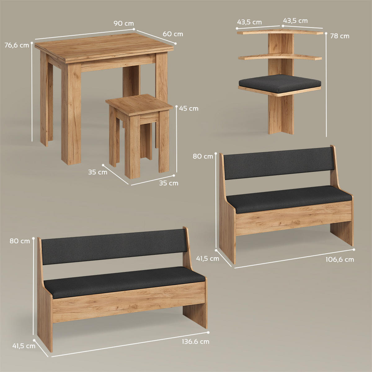 ECKBANKGRUPPE Tiberio Goldkraft Eiche 180 x 150 cm mit Tisch - Honigeiche, Holzwerkstoff (180/80/150cm) - Livinity®
