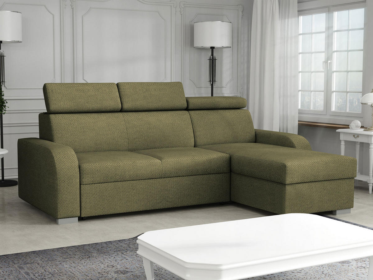 ECKSOFA Oslo 2rLC - Silberfarben/Grün, Holz/Textil (235/170cm) - MIRJAN24