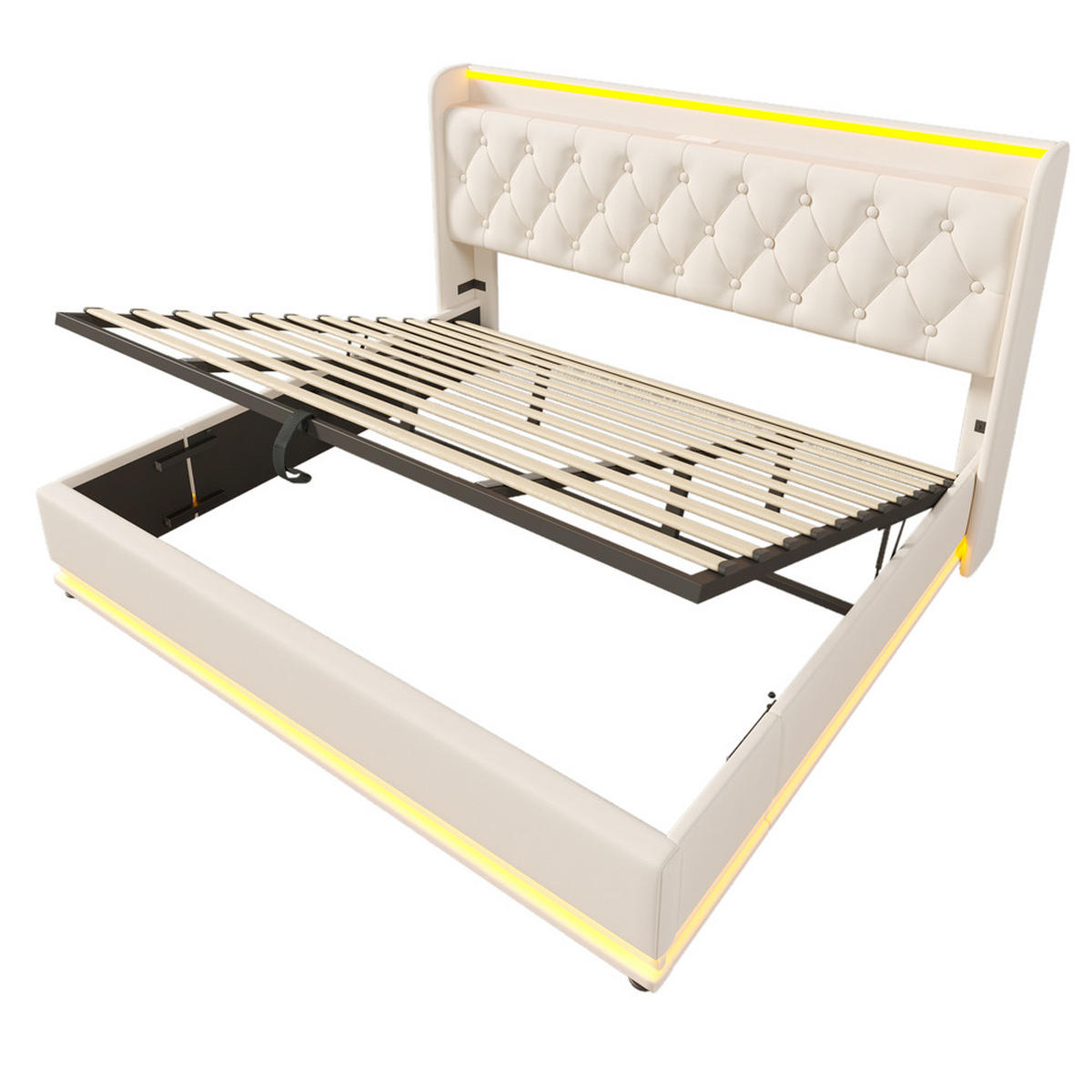 POLSTERBETT 180X200 cm mit LED Kopfteil und USB C Stauraum - Weiß, Holz (180/200cm) - FLIEKS