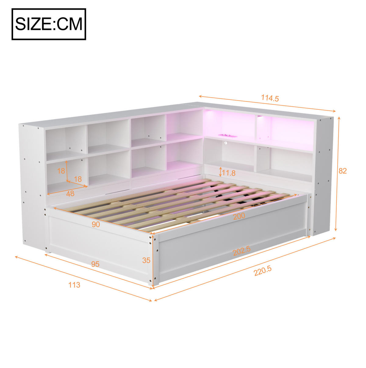 BETT mit hydraulischem Bett und Staufächern Weiß 90/200 cm - Weiß, Holz (90/200cm) - OKWISH