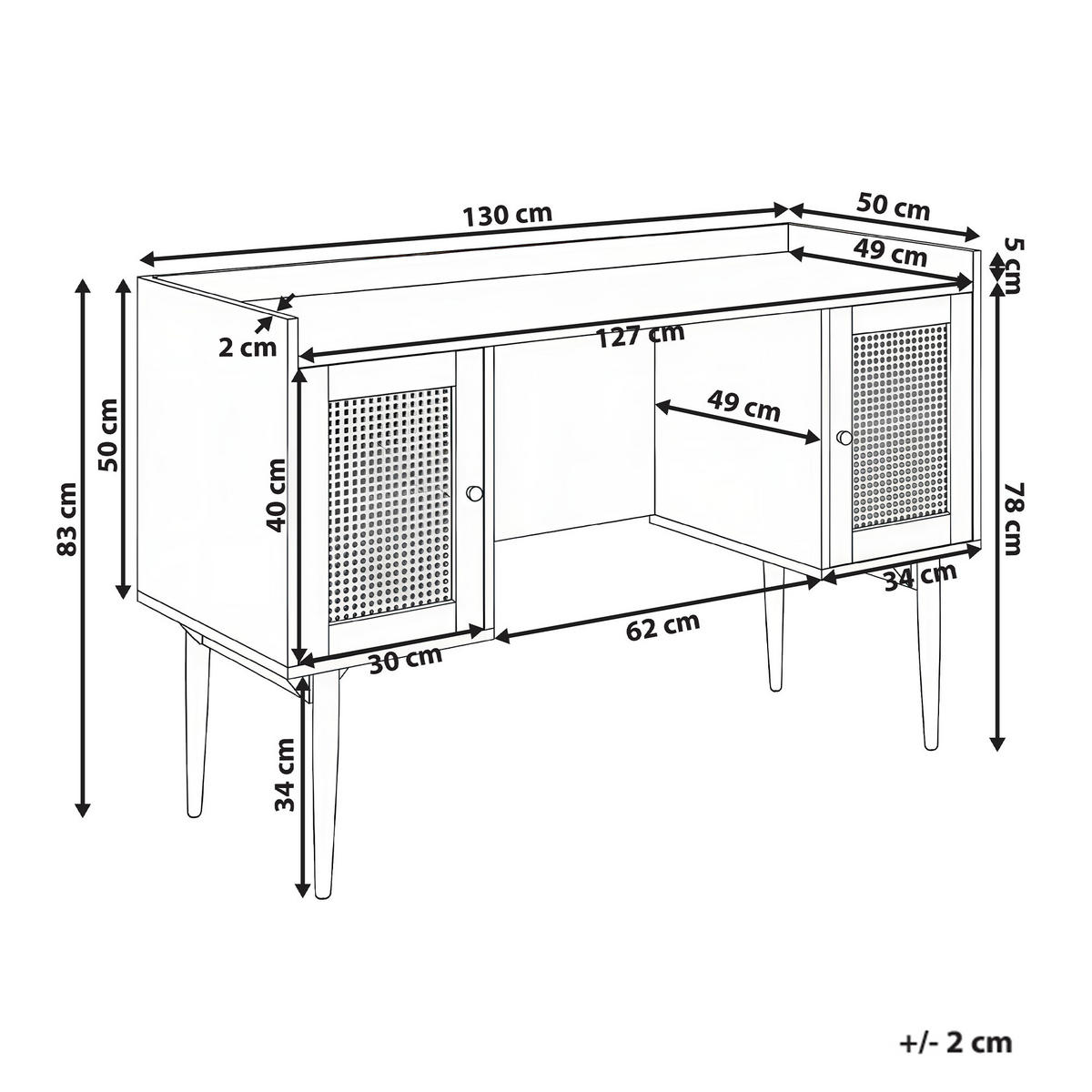 SCHREIBTISCH 130/50 cm Hellbraun Ratana - Hellbraun/Braun, Holzwerkstoff/Metall (50/130/83cm) - Beliani