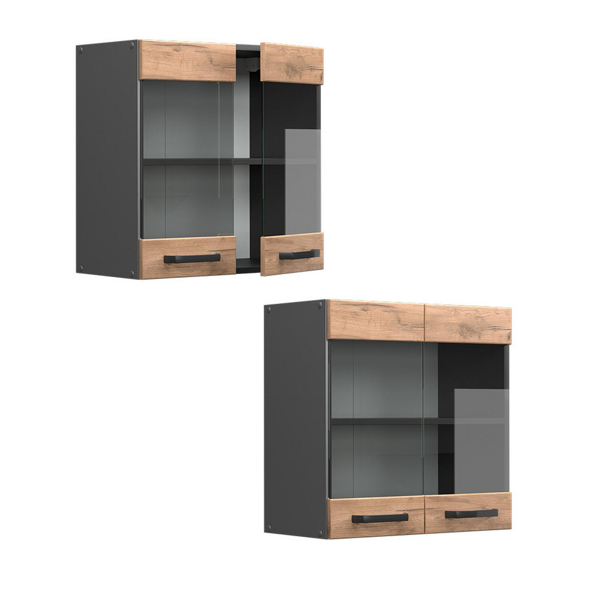 KÜCHENGLASSCHRANK R-Line Goldkraft Eiche 60 cm - Honigeiche/Anthrazit, Holzwerkstoff (60/60/31cm) - Vicco