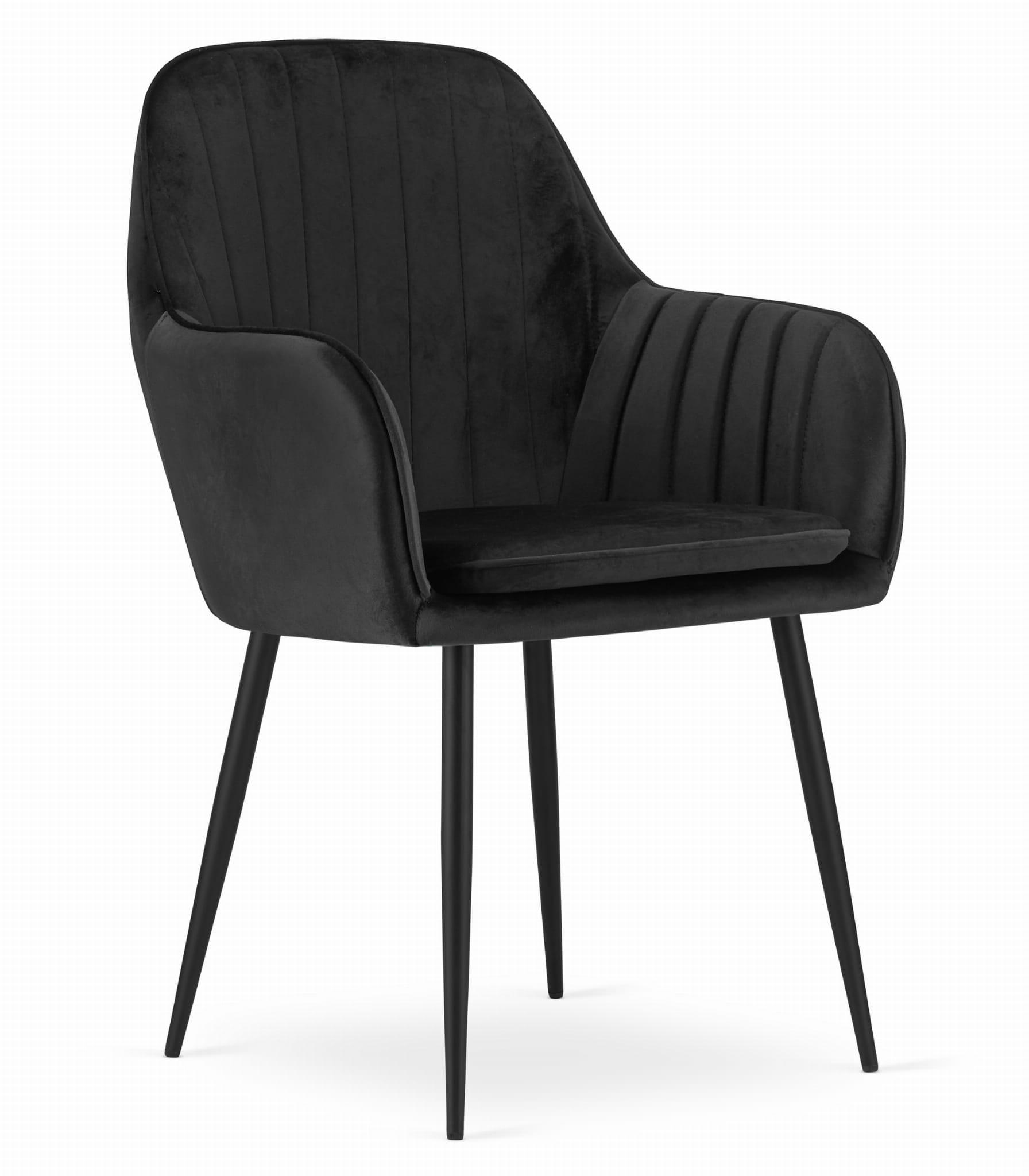 STUHL PRAIANO 1 Stück, Schwarz, Schwarz, mit Samtstoff gepolstert - Schwarz, Textil/Metall (58/87/57cm) - Komodee
