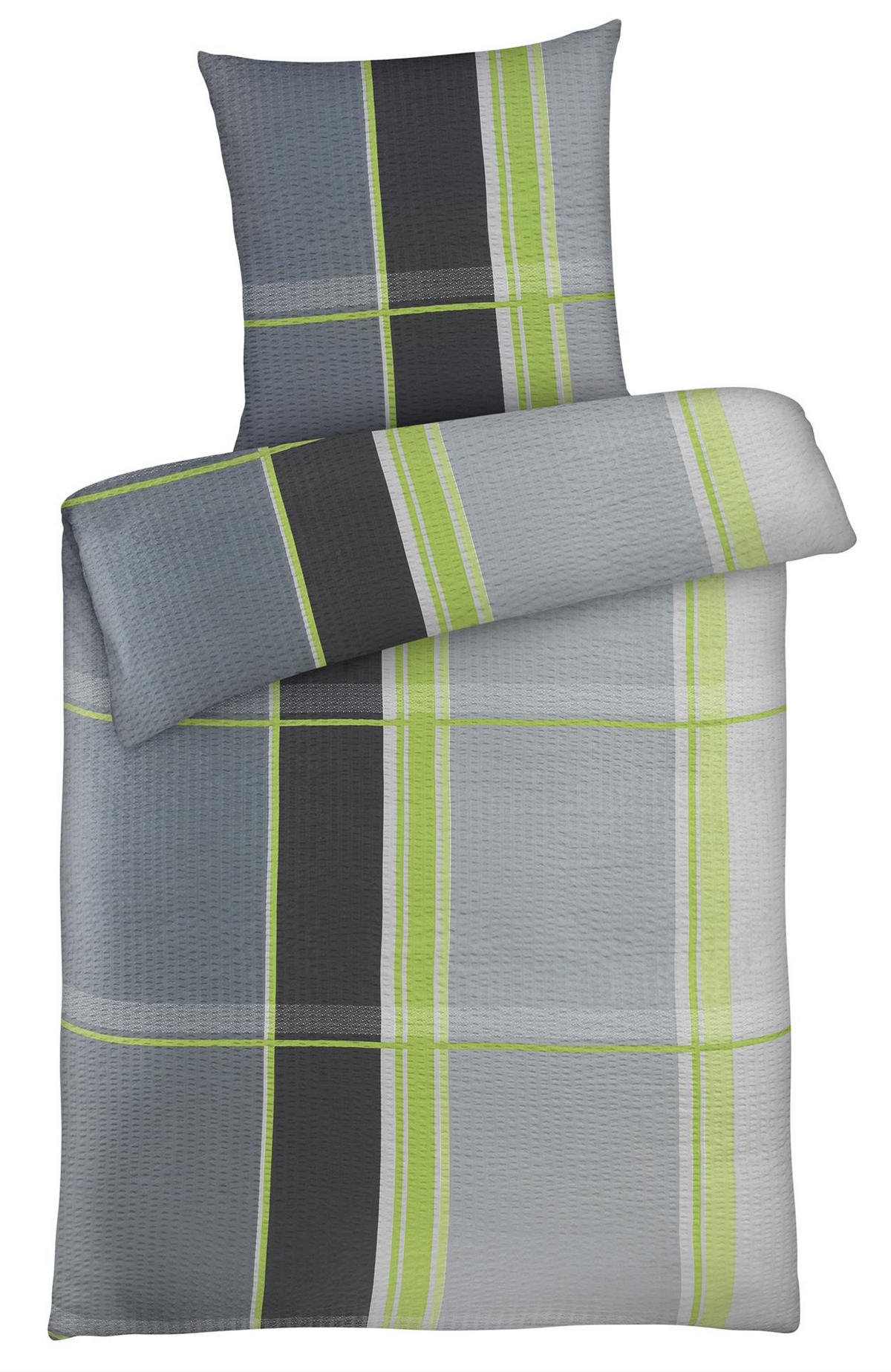 SEERSUCKER-BETTWÄSCHE 135x200 Kariert Sommer Bettbezug Bügelfrei aus 100% Polyester, Mikrofaser Bettbezüge Grau Grün - Grün, Textil (135/200cm) - Carpe Sonno