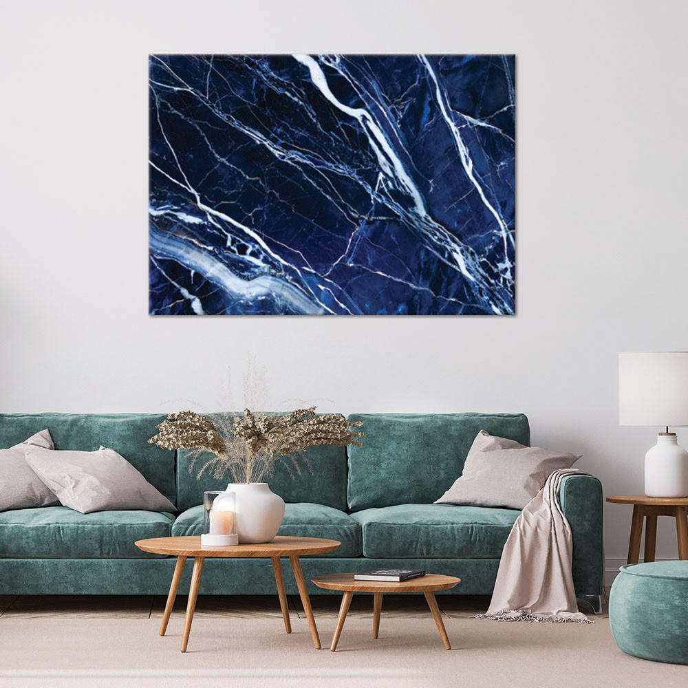 LEINWANDBILD Blaue weiße Marmorstruktur 120x80cm - Blau, Textil (120/80cm) - Feeby