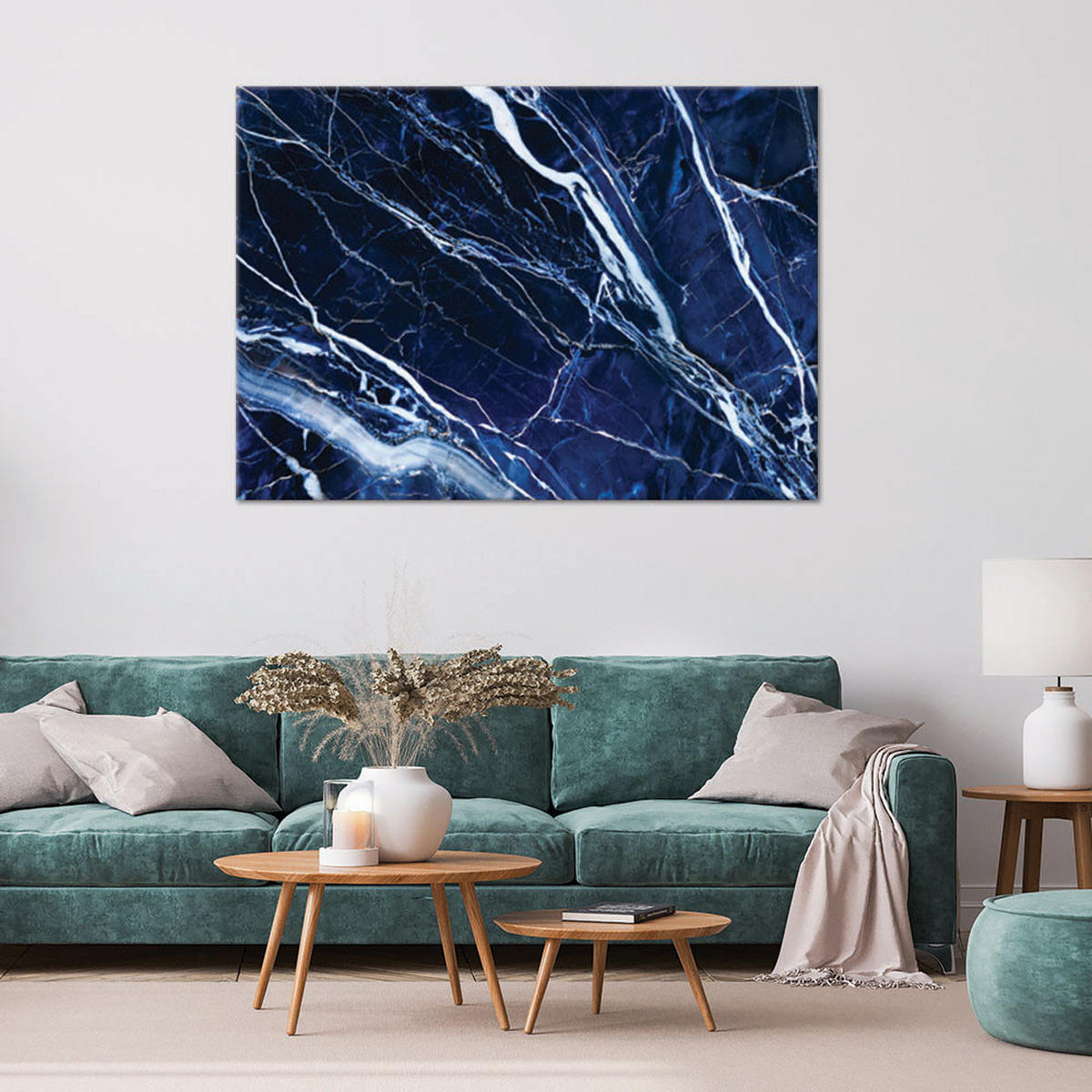 LEINWANDBILD Blaue weiße Marmorstruktur - Blau, Textil (120/80cm) - Feeby