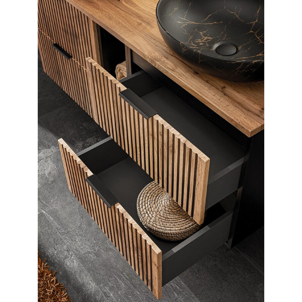 Thumbnail - Badmöbel-Set, Eiche Wotan, Metall, 4 Schubladen, 120x140x57 cm, Badezimmer, Badmöbelsets & Badmöbelserien, Badmöbel-Sets