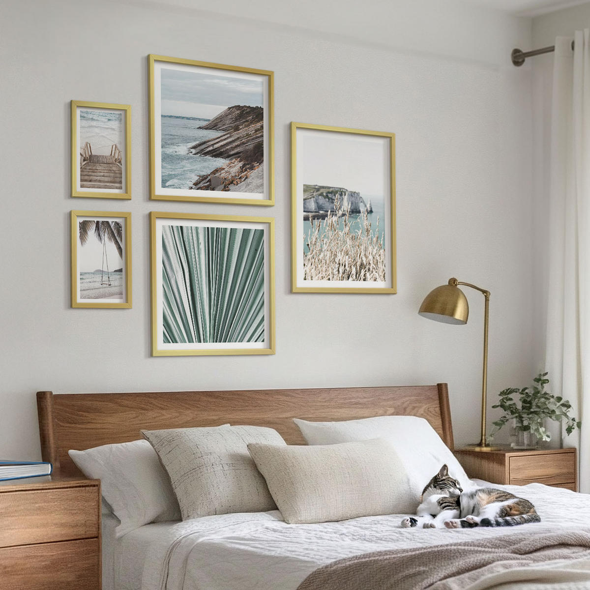 BILDER SET 5er Set - 50x50 cm & 20x30 cm & 40x60 cm Goldrahmen - Strandtreppe Schaukel Meer - Goldfarben, Kunststoff (40/60cm) - TULUP