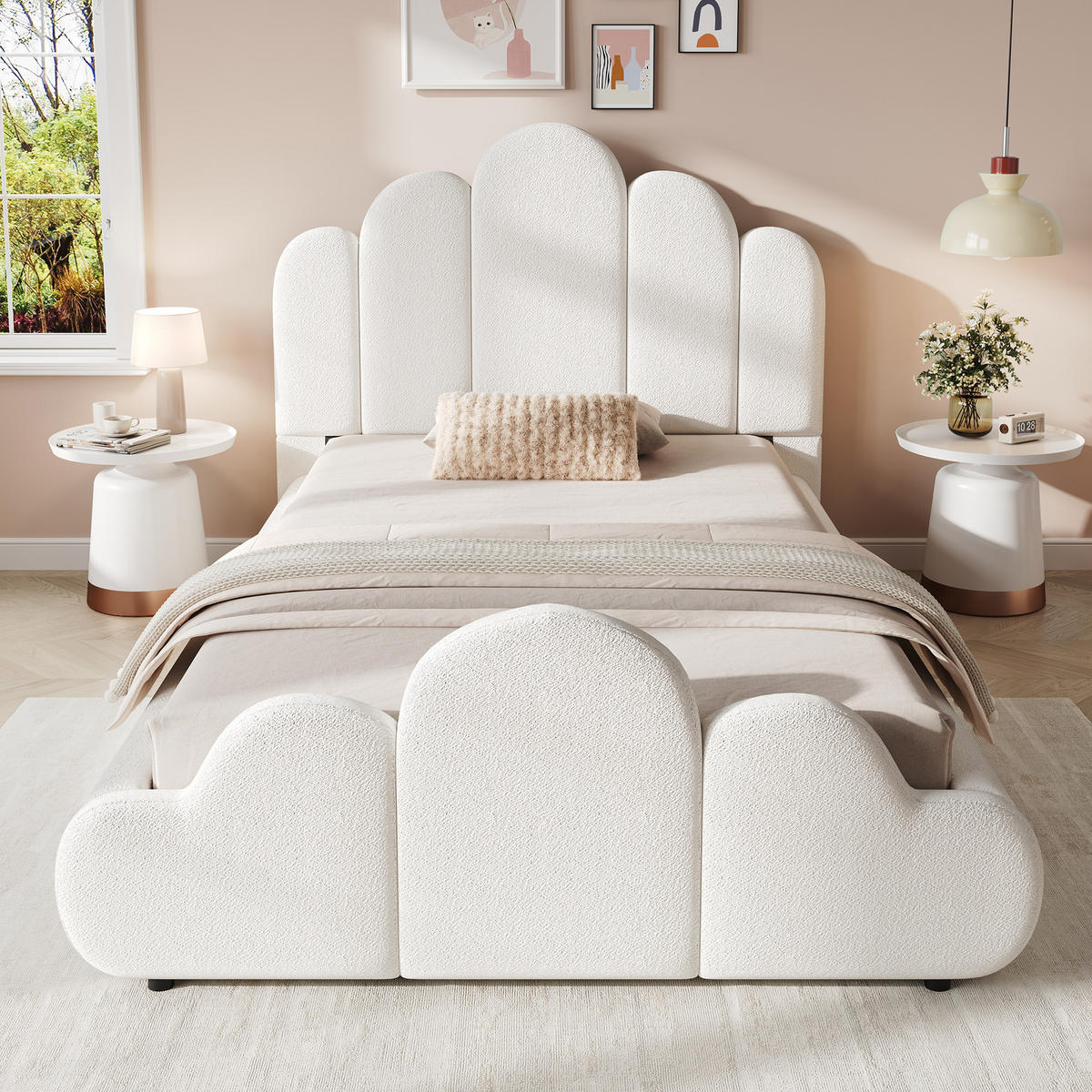 POLSTERBETT 90/200 mit gepolstertem Kopfteil und Bouclé in Beige - Beige, Holzwerkstoff/Textil (90/200cm) - EVRYAE