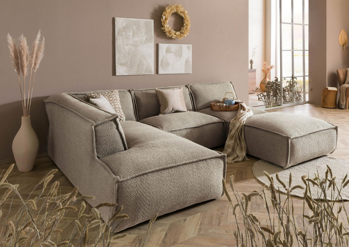 ECKSOFA inkl. Hocker 285x220x79 Polyester taupe RAVENNA - Taupe, Kunststoff (285/220cm) - Massivmoebel24