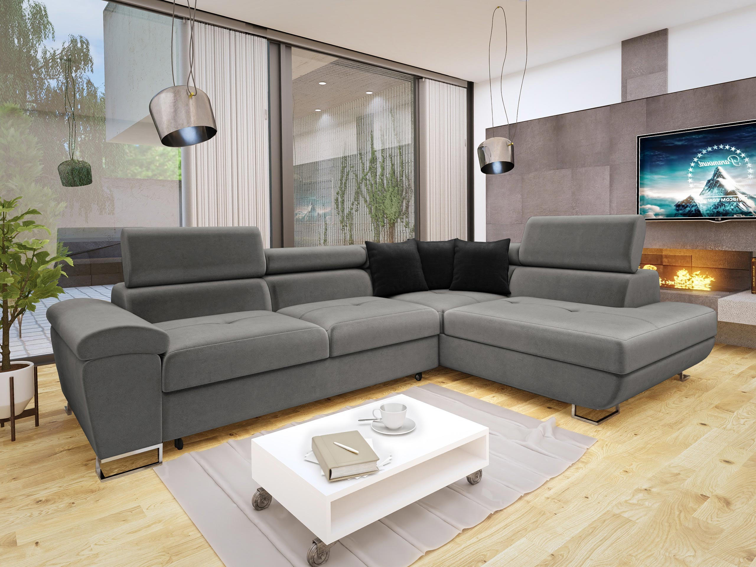 Thumbnail - Mirjan24 Ecksofa, Silber, Textil, 6-Sitzer, Ottomane rechts, L-Form,Rechteckig, 270x202 cm, Wohnzimmer, Sofas & Couches,...