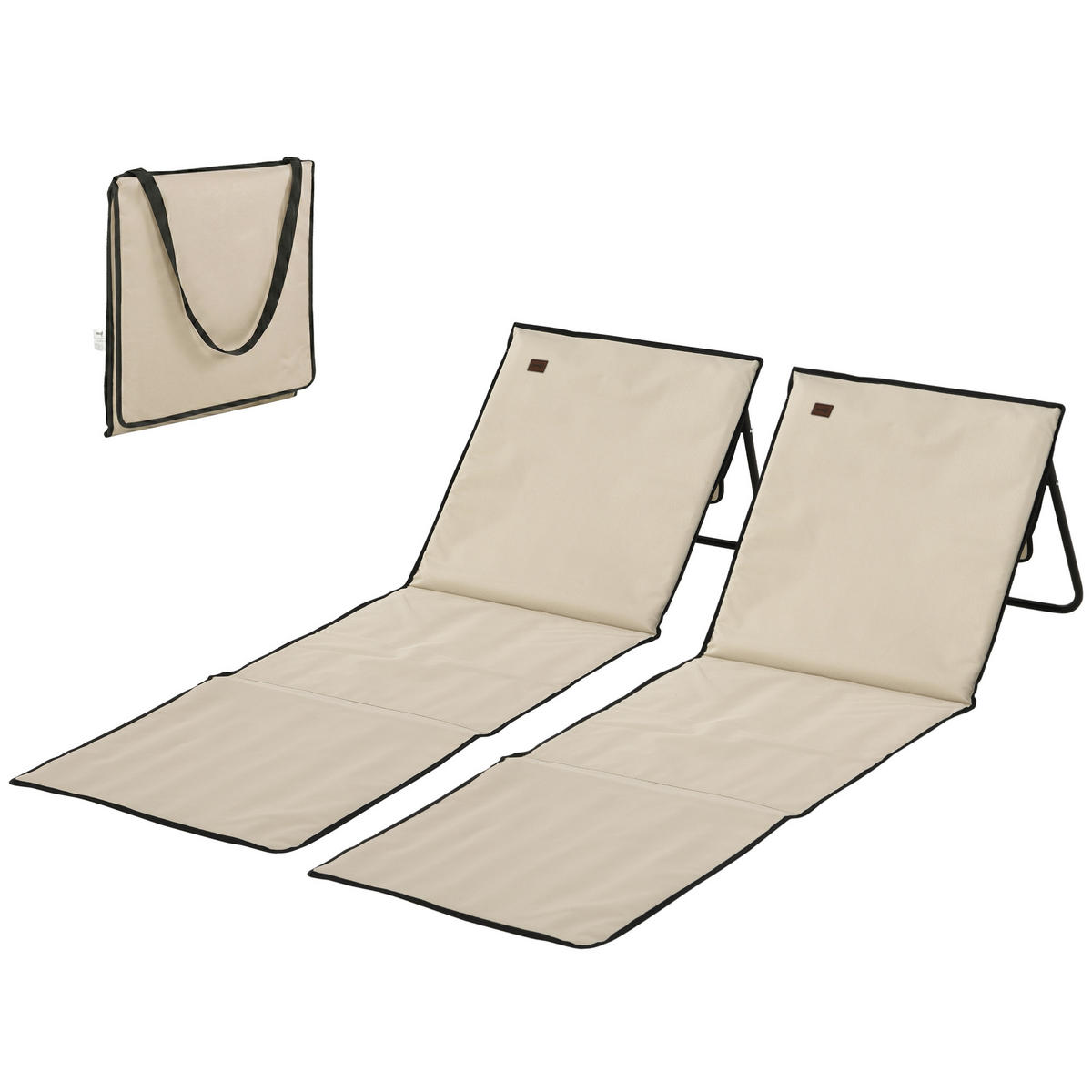 STRANDMATTE, 2er-Set, Beige, verstellbare Lehne mit Tragegurt, 142 x 51 x 40 cm - Weiß, Metall (142/40/51cm) - Vallsero
