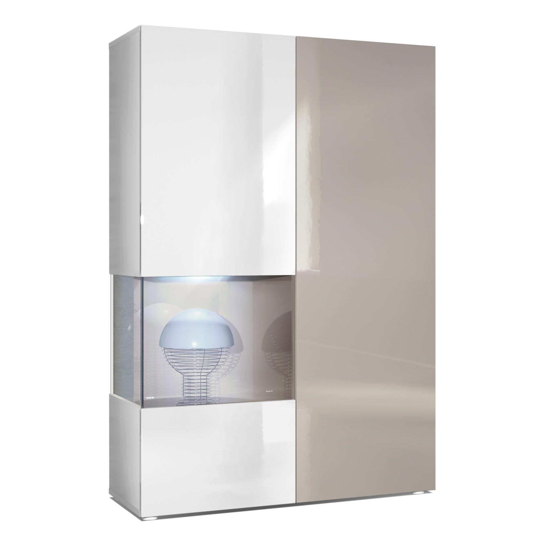 VITRINE Morena Tür und Einsatz in Sandgrau Hochglanz - Sandfarben, Holzwerkstoff (91.5/136.5/37cm) - Vladon