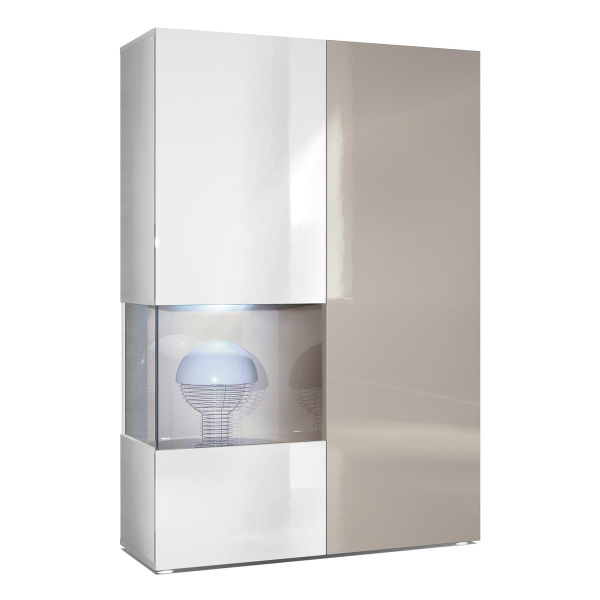VITRINE Morena Tür und Einsatz in Sandgrau Hochglanz - Sandfarben, Holzwerkstoff (91.5/136.5/37cm) - Vladon
