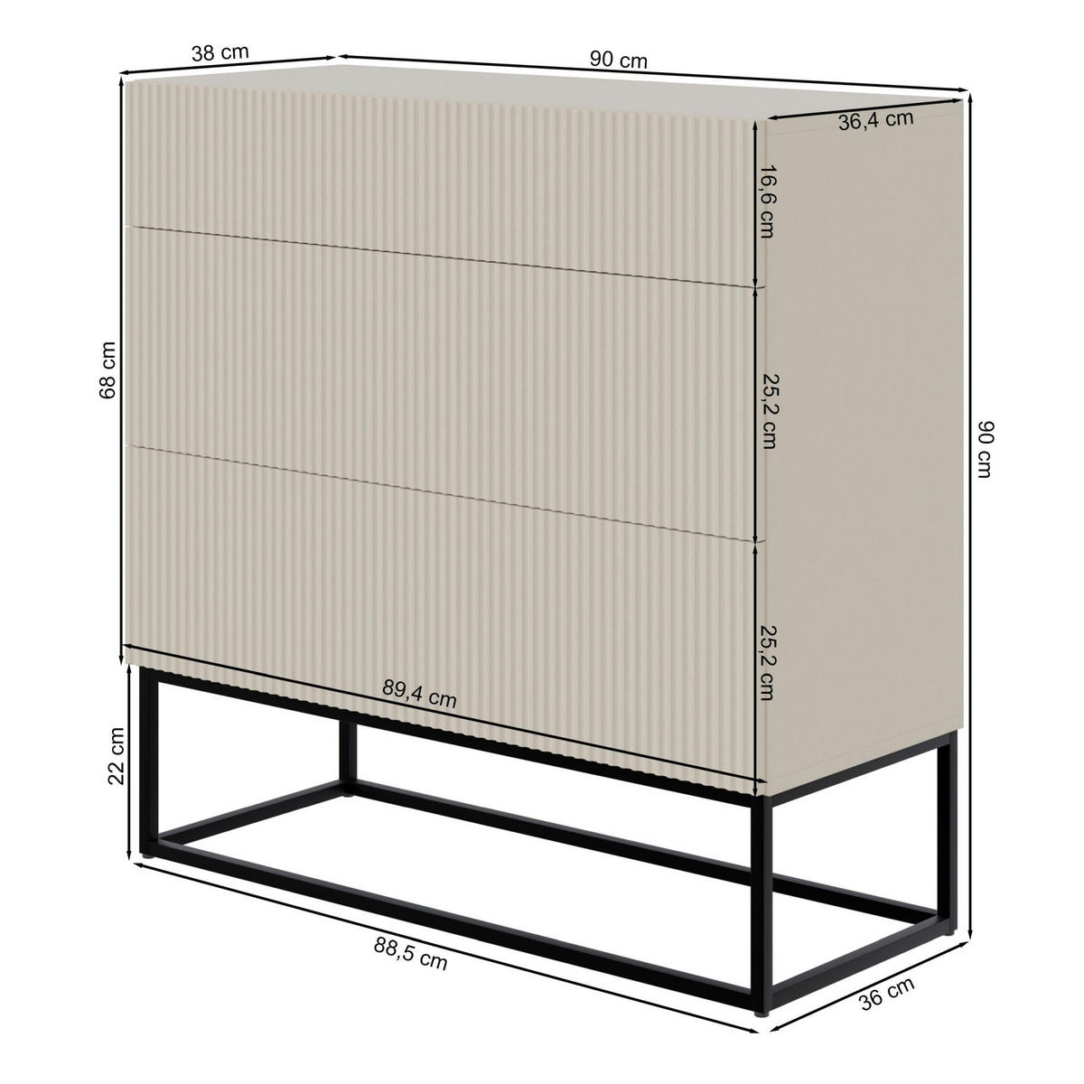 KOMODA Veldio sivobéžová s čiernym kovovým rámom 90 cm - čierna/taupe, kov/kompozitné drevo (90/90/38cm) - Selsey