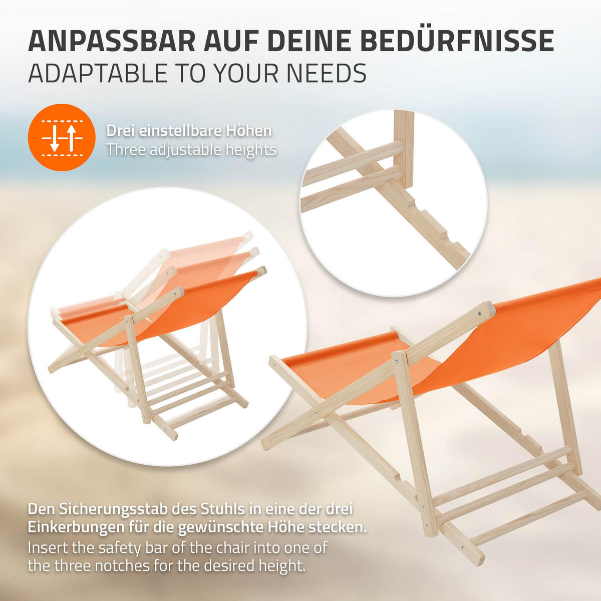 LIEGESTUHL Orange - Orange, Holz (57.5/83/100cm) - ECD-Germany