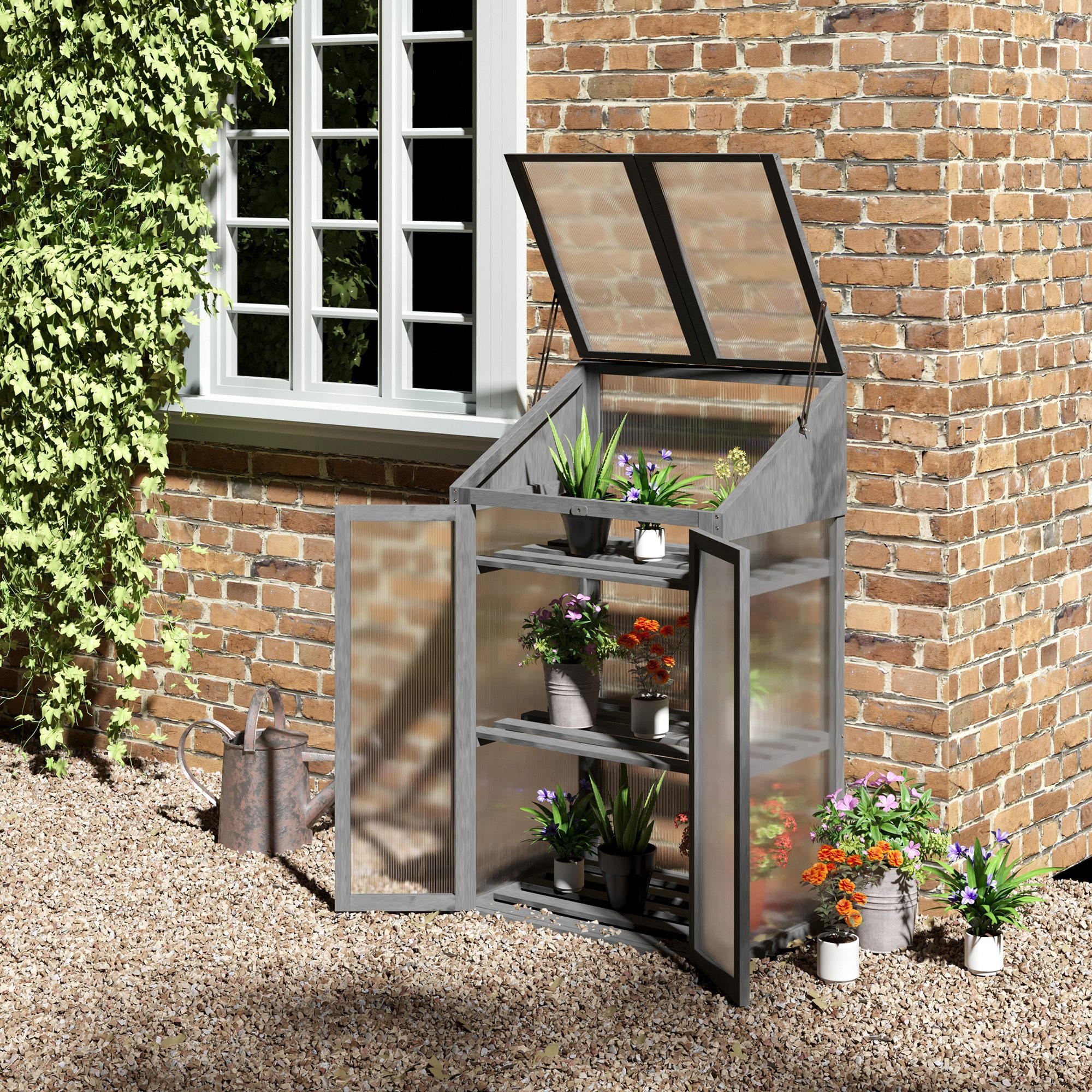 FRÜHBEET aus Holz 70 x 50 x 120 cm - Grau, Holz (50/120/70cm) - Outsunny