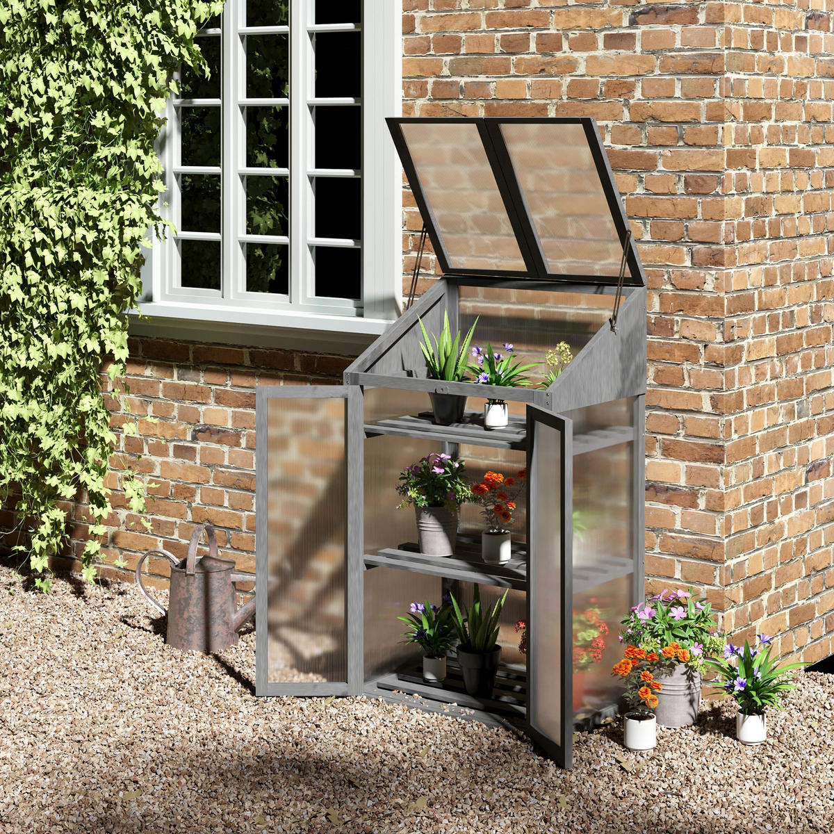 FRÜHBEET aus Holz 70 x 50 x 120 cm - Grau, Holz (50/120/70cm) - Outsunny