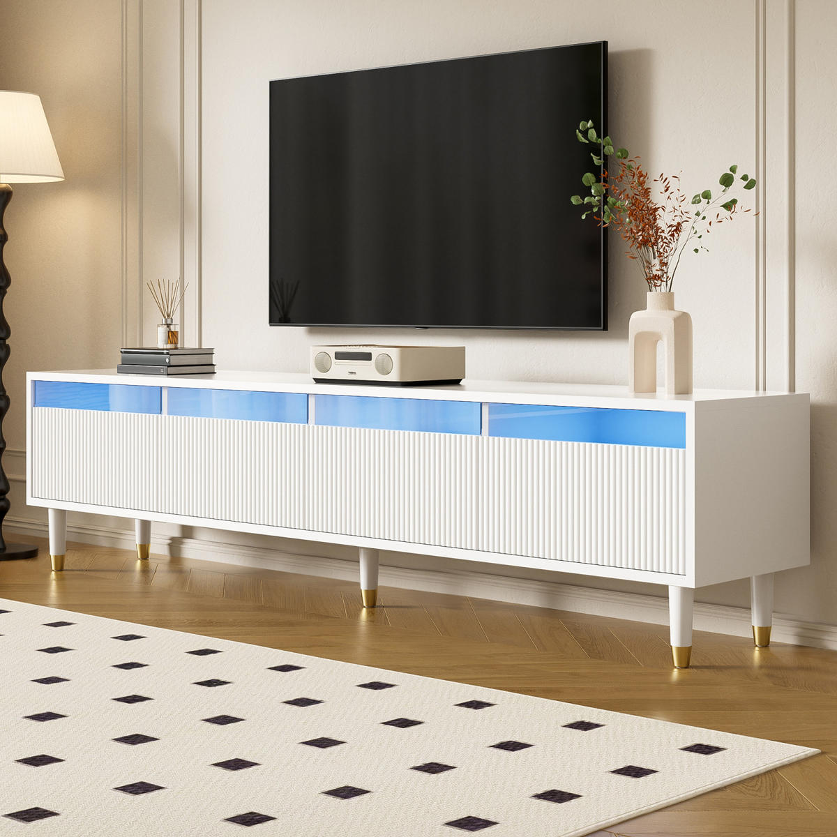 TV Lowboard 178 cm, 4 Schubladen, Holzoptik, Weiß - Weiß, Holz (178/45/35cm)