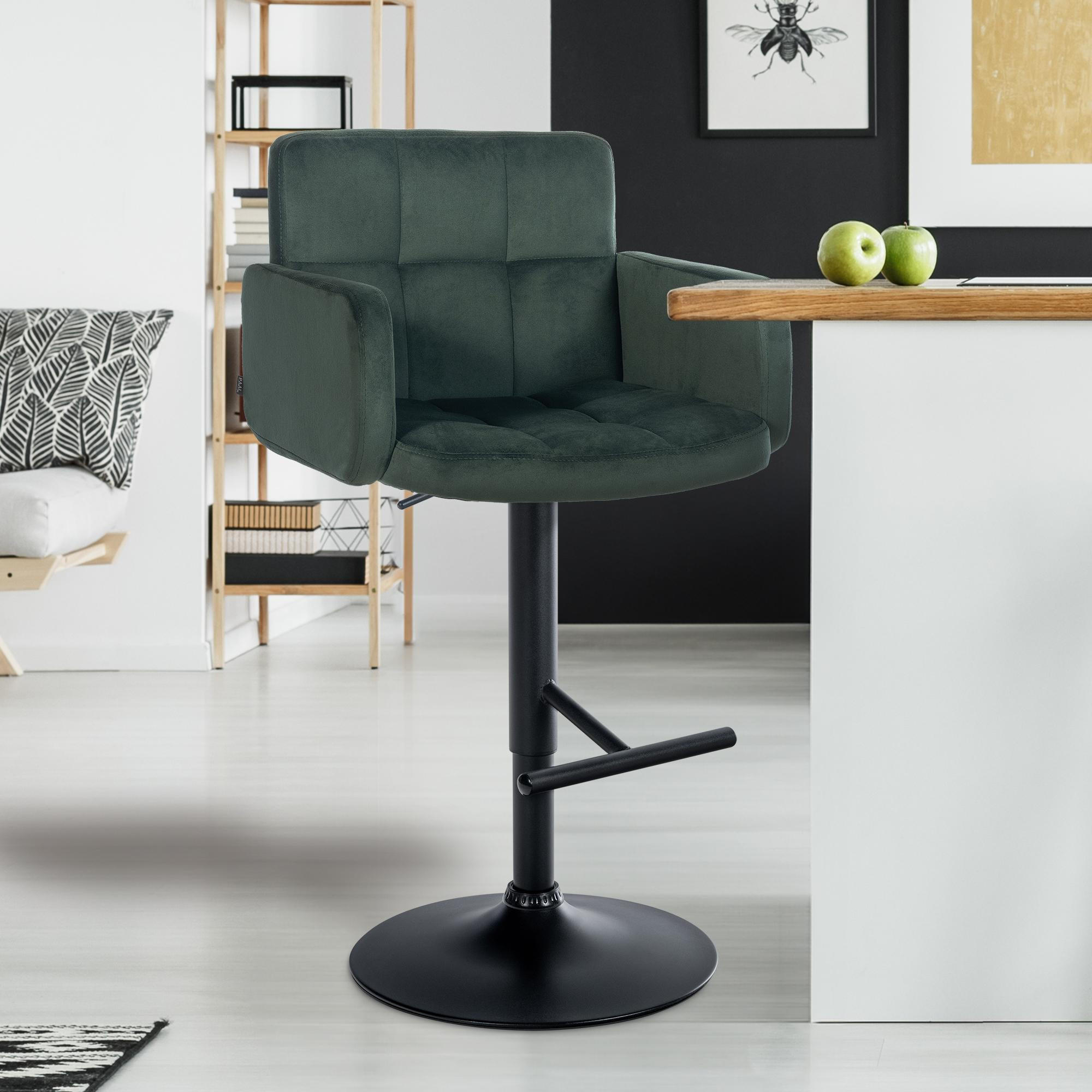 BARHOCKER Samt Dunkelgrün - Dunkelgrün/Schwarz, Textil/Metall (60/93/56cm) - CLP