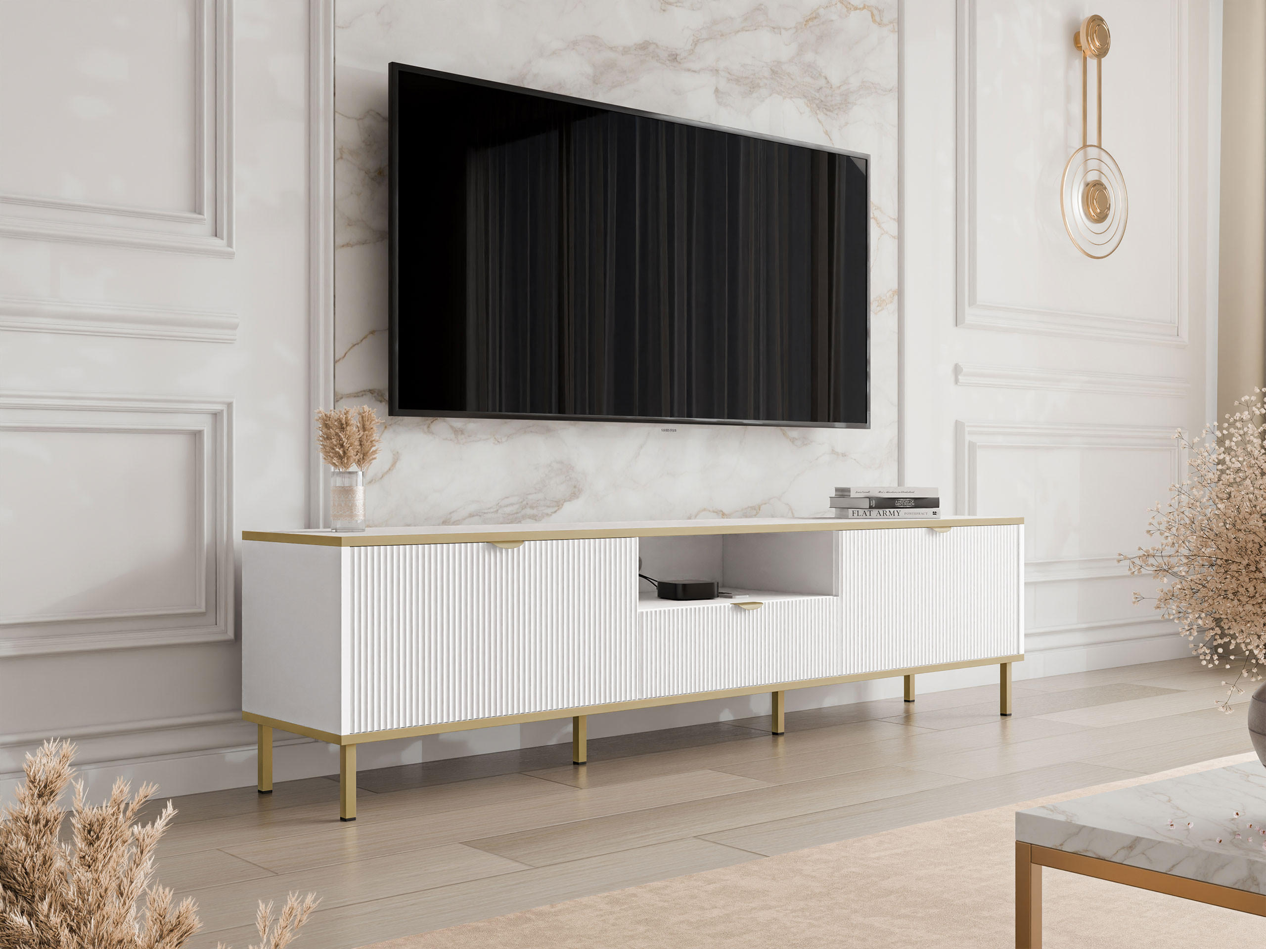 TV-LOWBOARD Werkoz 2K1S - Goldfarben/Weiß, Holzwerkstoff/Metall (181/46/35cm) - MIRJAN24