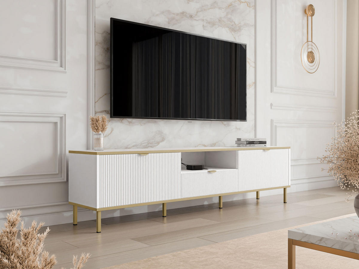 TV-LOWBOARD Werkoz 2K1S - Goldfarben/Weiß, Holzwerkstoff/Metall (181/46/35cm) - MIRJAN24