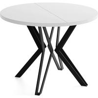 ESSTISCH Revena runder ausziehbarer, Weiß 120-200/120/76 cm - Schwarz/Weiß, Holzwerkstoff/Metall (120/120/76cm) - WFL GROUP