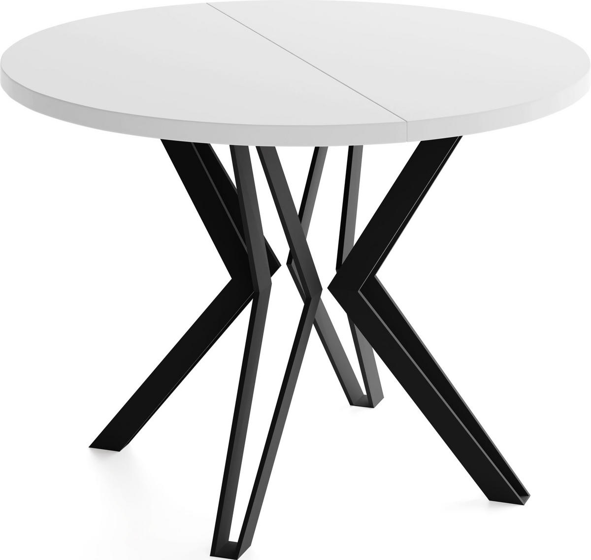 ESSTISCH Revena runder ausziehbarer, Weiß 120-200/120/76 cm - Schwarz/Weiß, Holzwerkstoff/Metall (120/120/76cm) - WFL GROUP