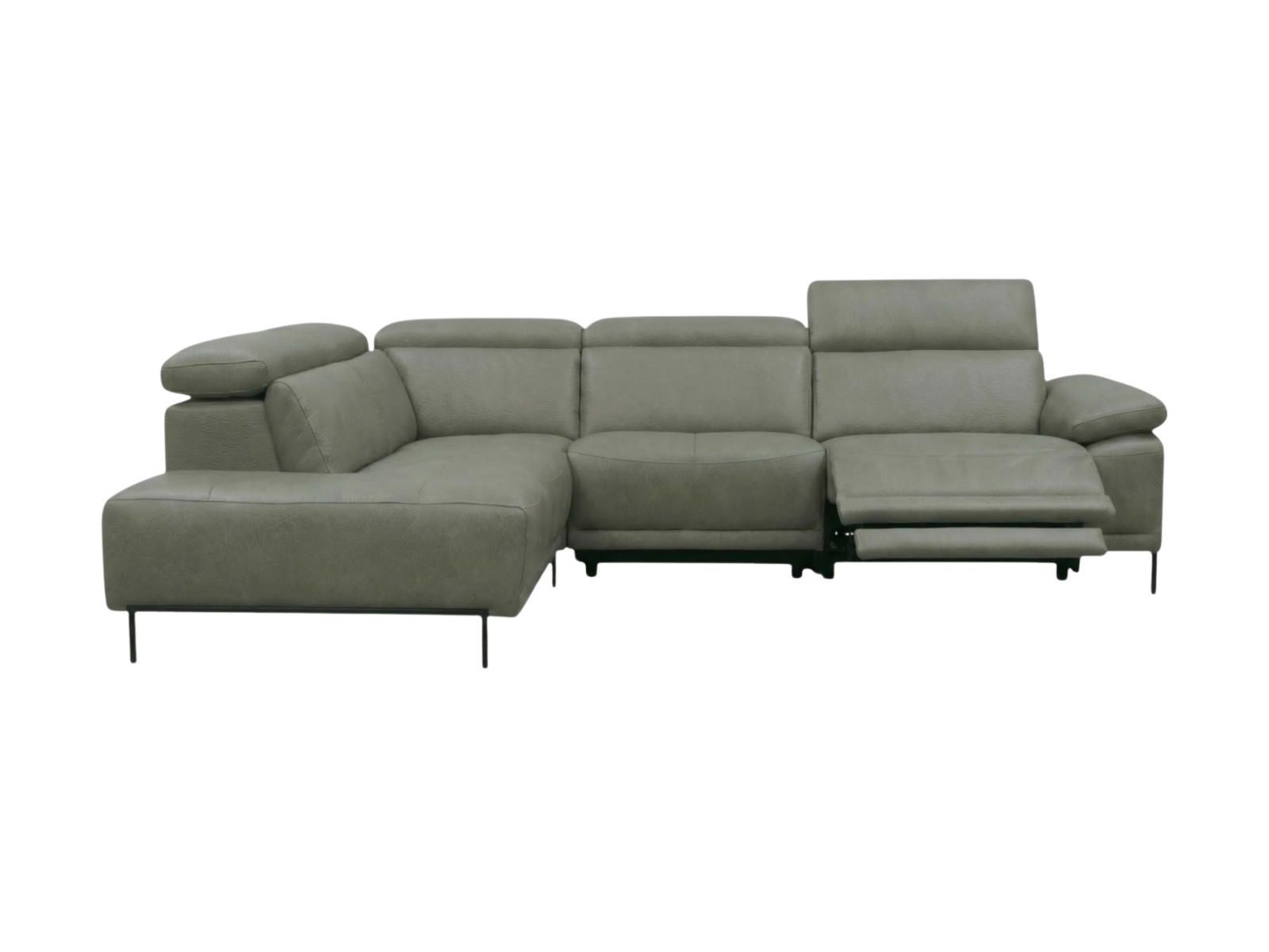ECKSOFA Linus Echtleder mit 1 x Relaxfunktion Perlgrau - Hellgrau, Leder/Metall (220/262cm)