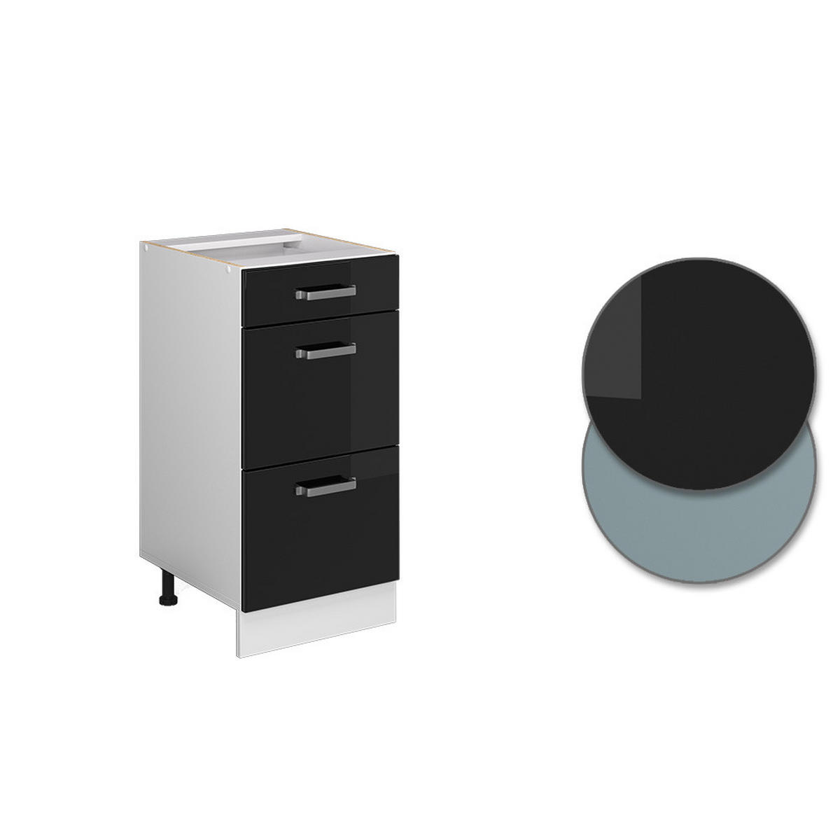 UNTERSCHRANK R-Line Schwarz Hochglanz 40 cm mit Schubladen, ohne AP - Schwarz Hochglanz/Weiß, Holzwerkstoff (40/81.6/46cm) - Vicco