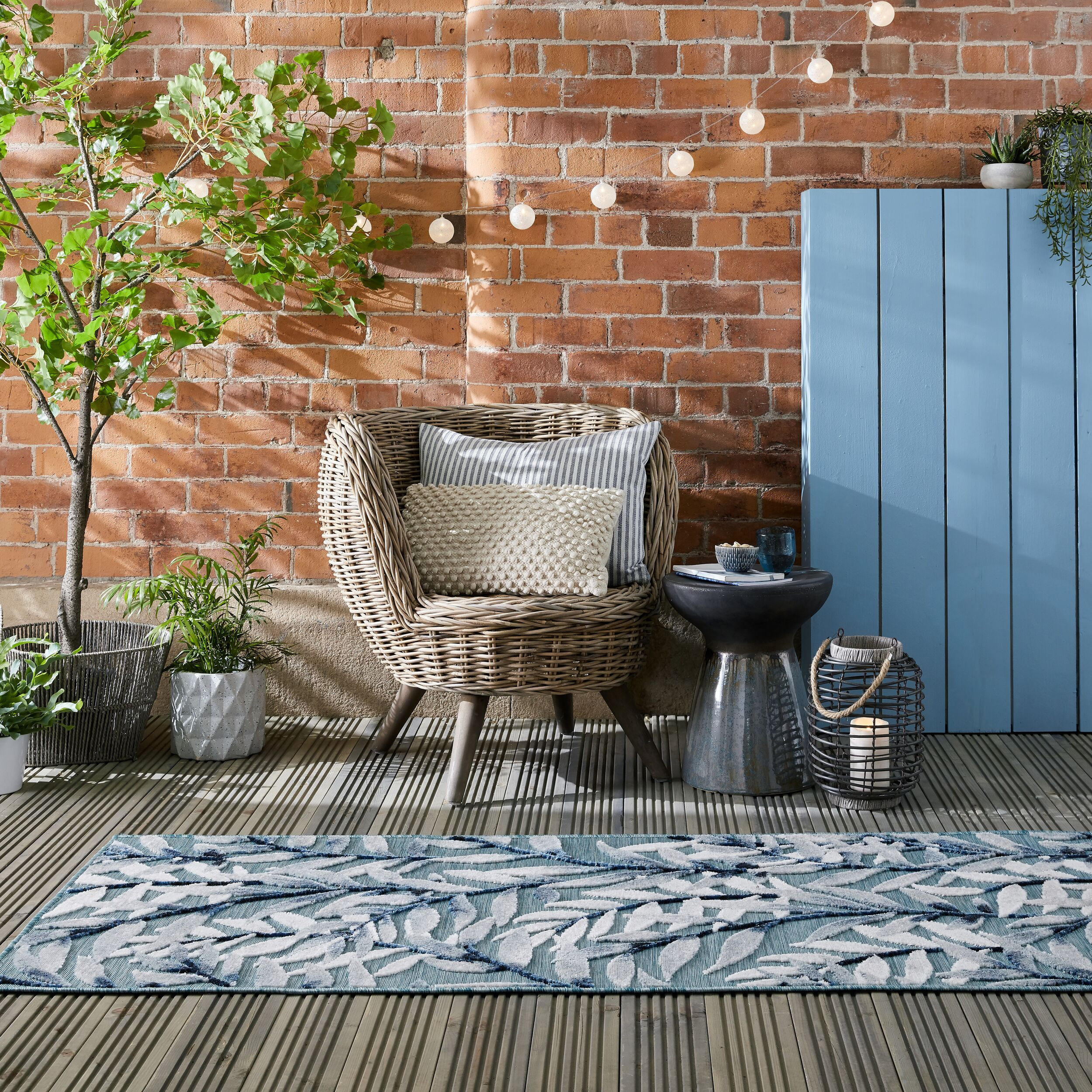 OUTDOOR-TEPPICH Tropisches-Blattmuster, schnelltrocknend, aqua LAGAN ERIC, Türkis 80x230 cm - Türkis, Textil (80/230cm) - KADIMA DESIGN