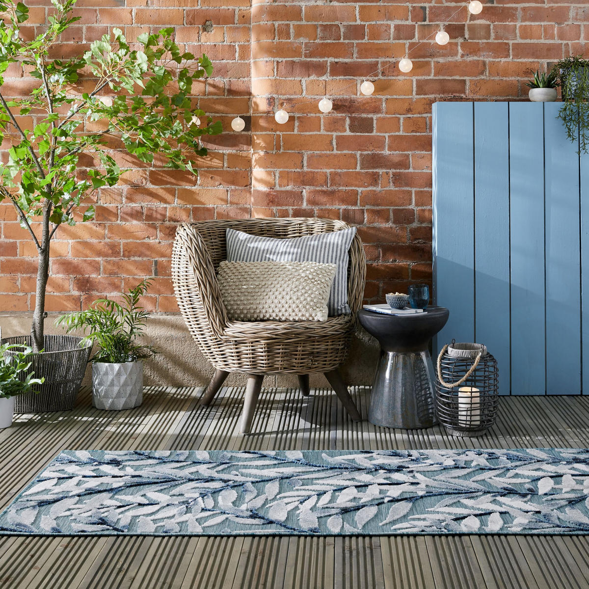 OUTDOOR-TEPPICH Tropisches-Blattmuster, schnelltrocknend, aqua LAGAN ERIC, Türkis 80x230 cm - Türkis, Textil (80/230cm) - KADIMA DESIGN