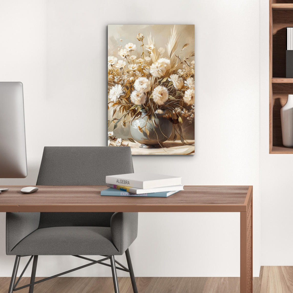 METALLBILD Blumen - Vase - Stilleben - Beige 40x60 cm - Creme, Metall (40/60cm) - MuchoWow