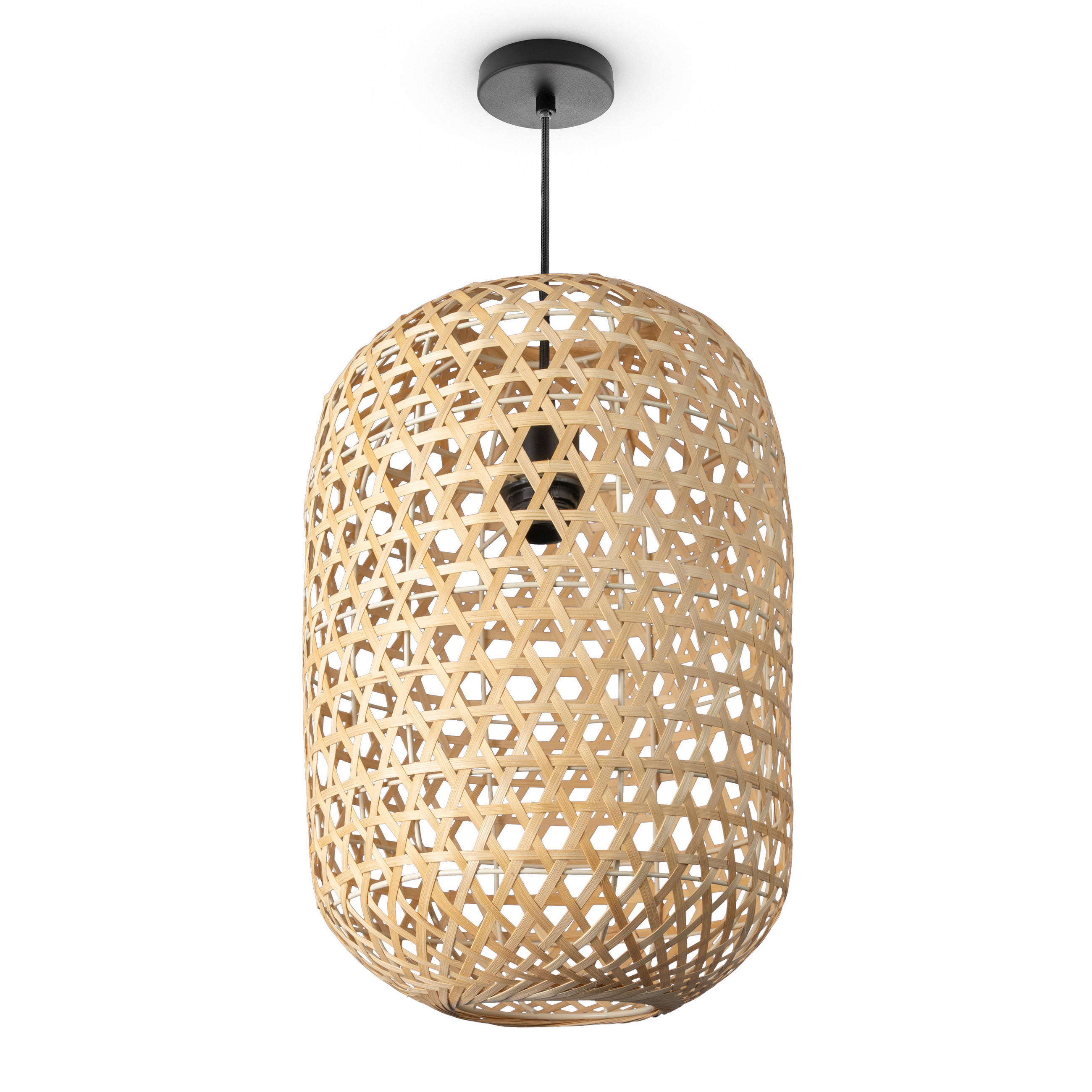 PENDELLEUCHTE Punu - Beige/Schwarz, Holz (30/30/43cm) - Paco Home