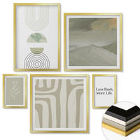 WANDBILDER 5er Set - 50x50 cm & 20x30 cm & 40x60 cm Goldrahmen - Geometrische Pflanzenmuster - Goldfarben, Kunststoff (40/60cm) - ArtPrintCave