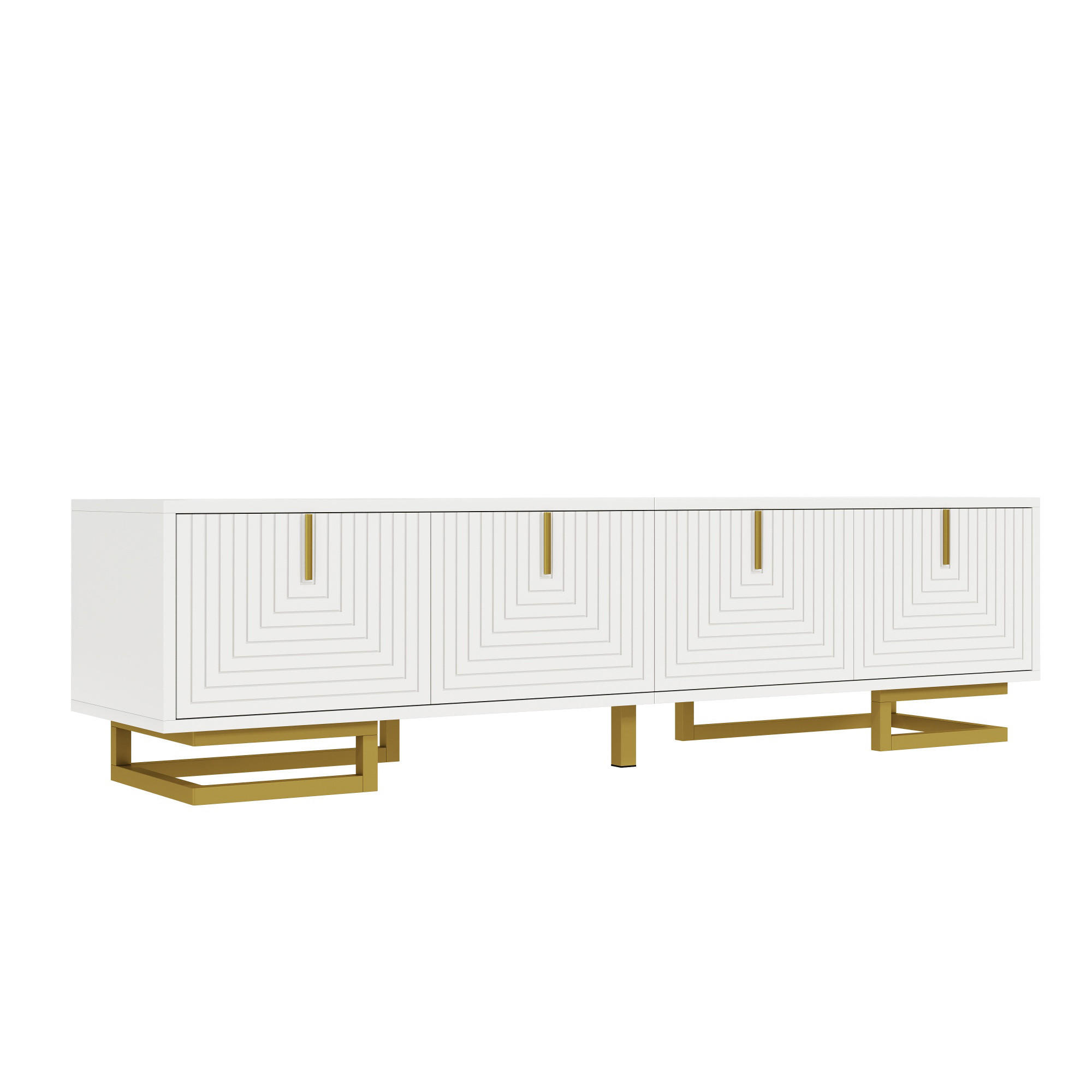 TV Lowboard 160x38x44,5 cm, Strukturfront, goldene Füße, Weiß - Weiß, Holz (160/44/38cm)